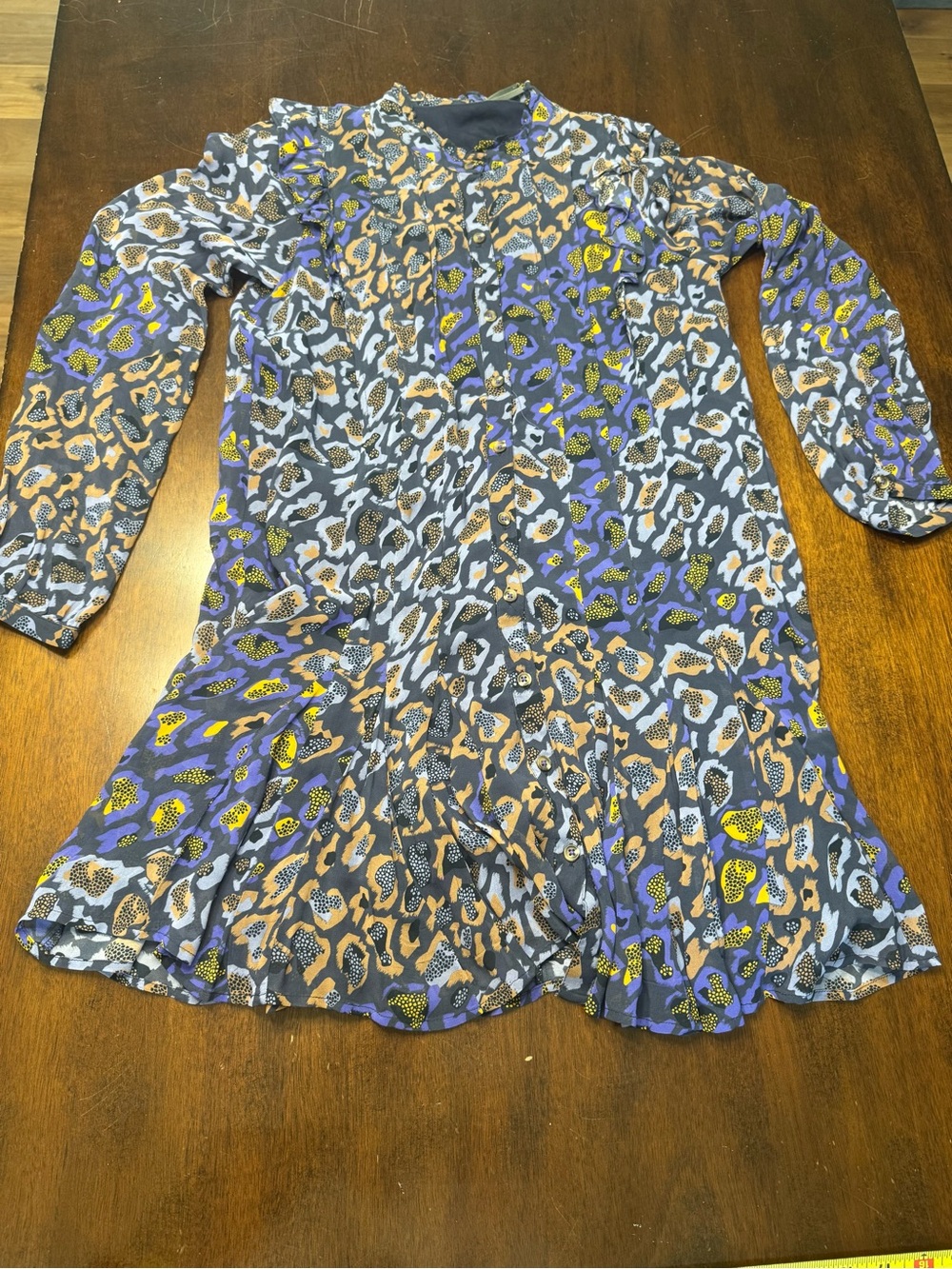 Anthropologie Purple, Tan & Black Leopard Print Long Sleeve Dress